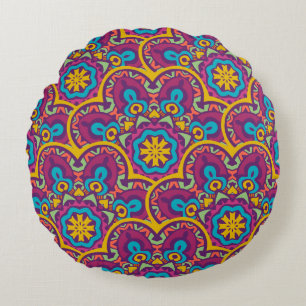 Coussins Ronds Les mandalas tribaux sans couture ethnique indiens