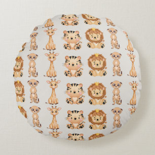 Coussins Ronds Les mignons animaux sauvages africains