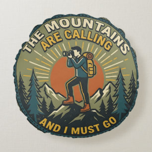 Coussins Ronds Les montagnes appellent Badge randonnée vintage