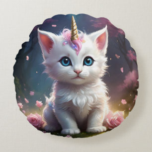 Coussins Ronds "Les pattes étincelantes : Le chaton Unicorn Encha