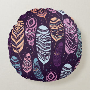 Coussins Ronds Les plumes ethniques sont des motifs sans couture.