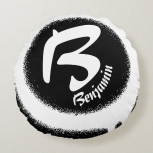 Coussins Ronds Lettre B Monogramme Personnalisé Nom Rond P