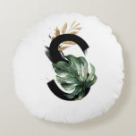 Coussins Ronds Lettre Boho Tropical Green S Monogramme<br><div class="desc">Coussin rond S monogramme personnalisable avec aquarelle feuille de monstère tropicale,  fausse feuille de feuille d'or et accents de brosse d'aquarelle noire. Cette lettre de boho S monogramme mousepad sera parfait comme un cadeau. D'autres lettres sont disponibles.</div>