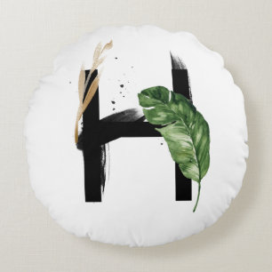 Coussins Ronds Lettre boho vert tropicale H Monogramme