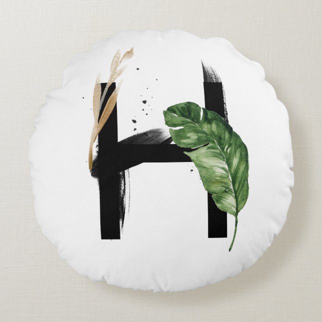 Coussins Ronds Lettre boho vert tropicale H Monogramme (Devant)