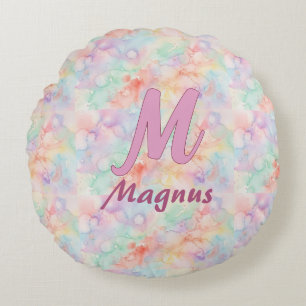 Coussins Ronds lettre c initiale nom pastel aquarelle rose bleu