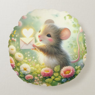 Coussins Ronds Lettre d'amour de souris de campagne de prairie