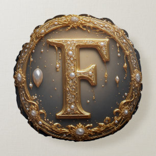 Coussins Ronds Lettre initiale F monogramme doré
