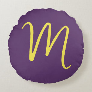 Coussins Ronds Lettre initiale Monogramme élégant Indigo jaune