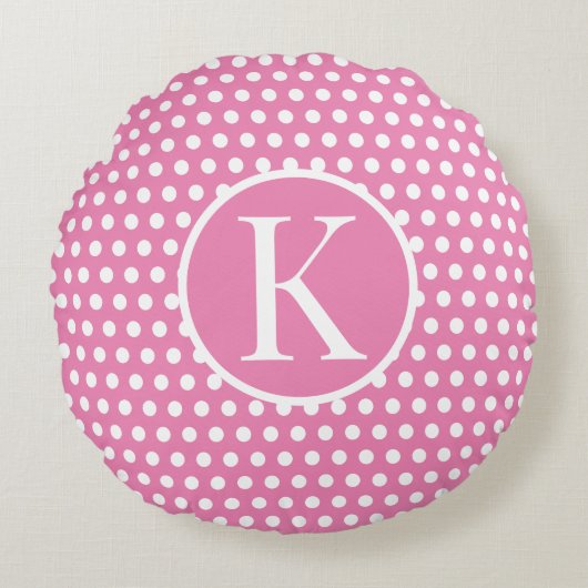 Coussins Ronds Lettre initiale personnalisée Polka Dot Rose (Devant)