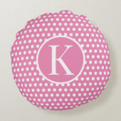 Coussins Ronds Lettre initiale personnalisée Polka Dot Rose (Dos)