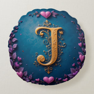 Coussins Ronds Lettre J dorée avec détails inspirés de l'amour ✨