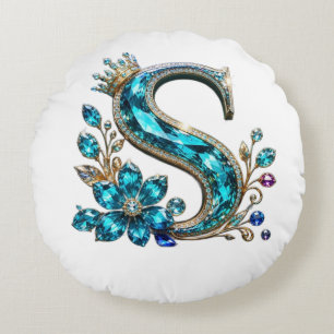 Coussins Ronds Lettre S et couronne en cristal de turquoise
