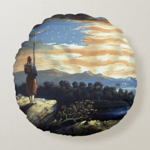 Coussins Ronds Lever de soleil céleste du drapeau américain dans 