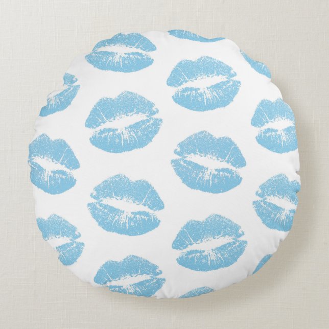 Coussins Ronds Lèvres Bleues, Motif De Lèvres, Bleu, Baiser (Devant)