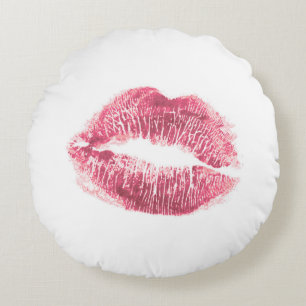 Coussins Ronds Lèvres roses réalistes, baiser isolé
