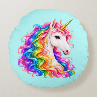 Coussins Ronds Licorne Arc-en-Ciel