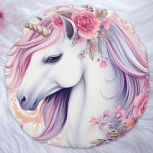 Coussins Ronds Licorne Magique Florale Élégante