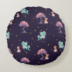 Coussins Ronds Licorne Magique Livresque & Fille de l'Heure du Co