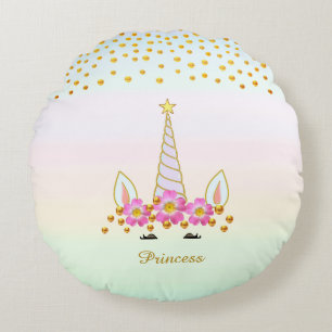 Coussins Ronds Licorne Moderne et Mignonne, Fleurs & Confettis Do