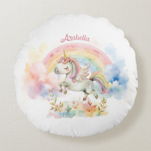 Coussins Ronds Licorne pastel et arc-en-ciel joli