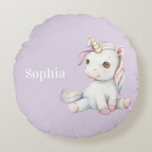 Coussins Ronds Licorne Personnalisée Violet Lavande
