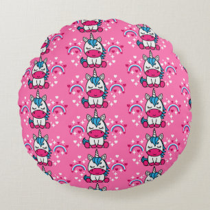 Coussins Ronds Licorne Rose pour Petites Filles