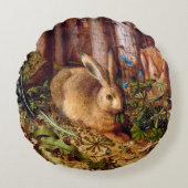 Coussins Ronds Lièvre dans la forêt Hans Hoffmann Rabbit Peinture (Devant)
