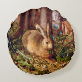 Coussins Ronds Lièvre dans la forêt Hans Hoffmann Rabbit Peinture (Dos)