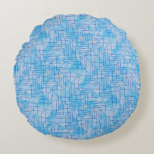 Coussins Ronds Lignes et patchs motif en bleu Off blanc BG