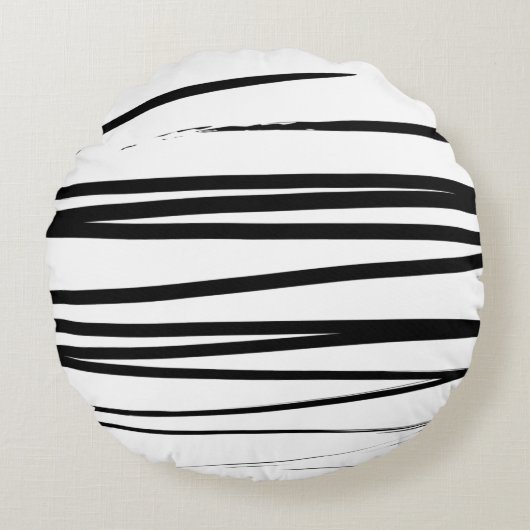 Coussins Ronds Lignes noires et blanches modernes Art Abstrait (Devant)