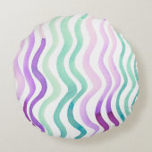 Coussins Ronds Lignes violettes et vertes ondulées en aquarelle  (Dos)