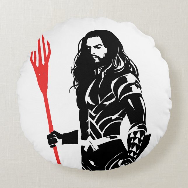 Coussins Ronds Ligue de Justice | Aquaman Pose Noir Pop Art (Devant)