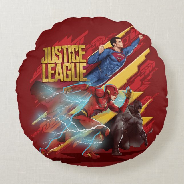 Coussins Ronds Ligue de Justice | Badge Superman, Flash et Batman (Devant)