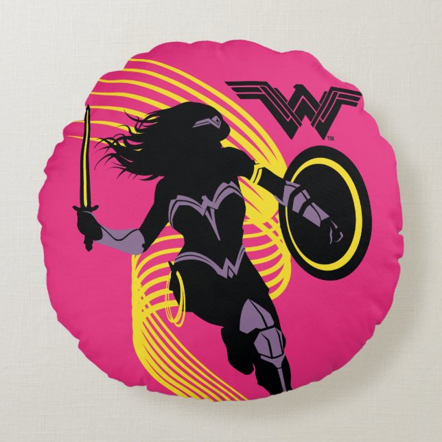 Coussins Ronds Ligue de Justice | Wonder Woman Icon Silhouette (Devant)