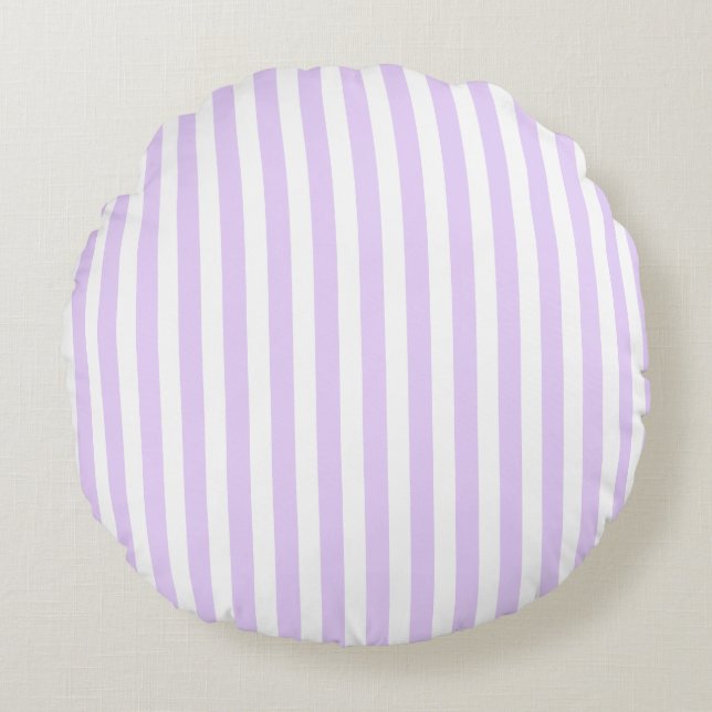 Coussins Ronds Lilac violet et blanc bonbons rayures (Devant)