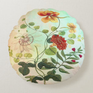Coussins Ronds L'illustration botanique florale vintage fleurit