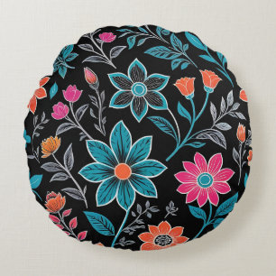 Coussins Ronds Linoprint coloré motif floral