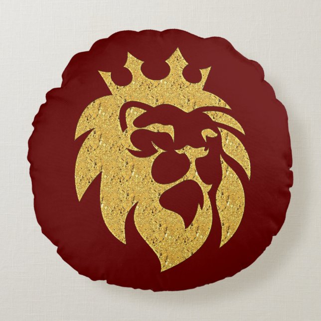 Coussins Ronds Lion Avec Couronne - Style Or 1 (Devant)