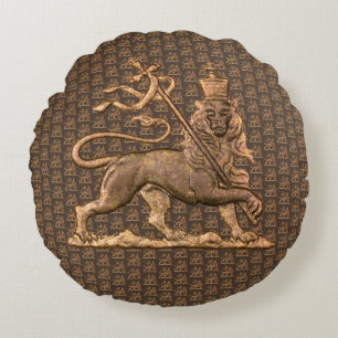 Coussins Ronds Lion de Juda Jah Armée INI Haile Selassie Rasta