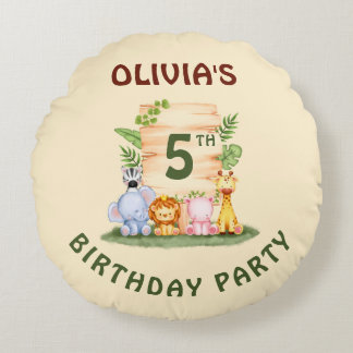 Coussins Ronds Lion de Savannah hippo zèbre éléphant