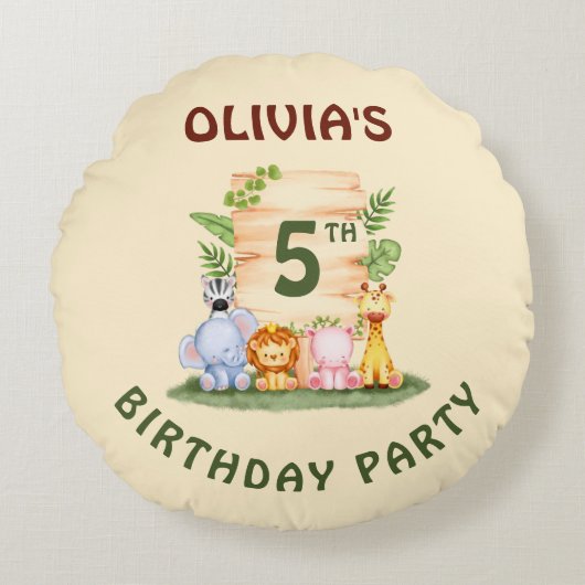 Coussins Ronds Lion de Savannah hippo zèbre éléphant (Devant)