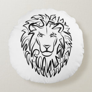 Coussins Ronds Lion tribal noir et blanc