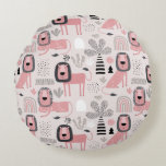 Coussins Ronds Lions noirs rose Boho Rainbows moderne<br><div class="desc">Lions et arcs-en-ciel simples,  roses et noires,  mignons et modernes. Si simple et sucré. Parfait pour la petite fille en garderie.</div>