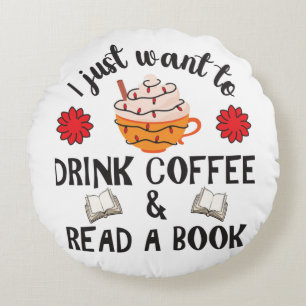 Coussins Ronds Lire un livre et boire du café
