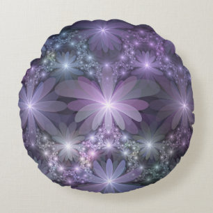 Coussins Ronds Lit de fleurs tendance brillant art fractal abstra