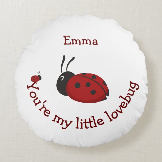 Coussins Ronds Little Lovebug Cute Ladybug Quote Nom Personnalisé (Devant)