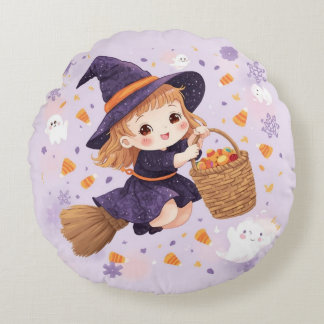 Coussins Ronds  Little Witch with Candy Round Pillow