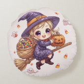 Coussins Ronds Little Witch with Pumpkin Round Pillow (Dos)