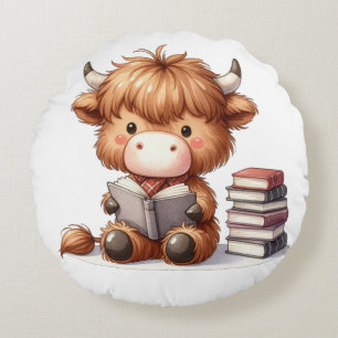 Coussins Ronds Livres de lecture Highland Cow